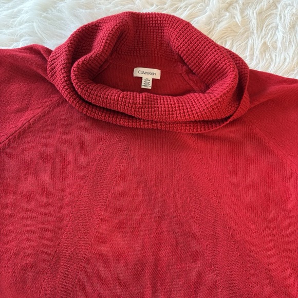 Calvin Klein Sweater Women's XL Cowl Neck Red Soft‎ Acrylic Waffle Knit Chunky - Picture 3 of 8